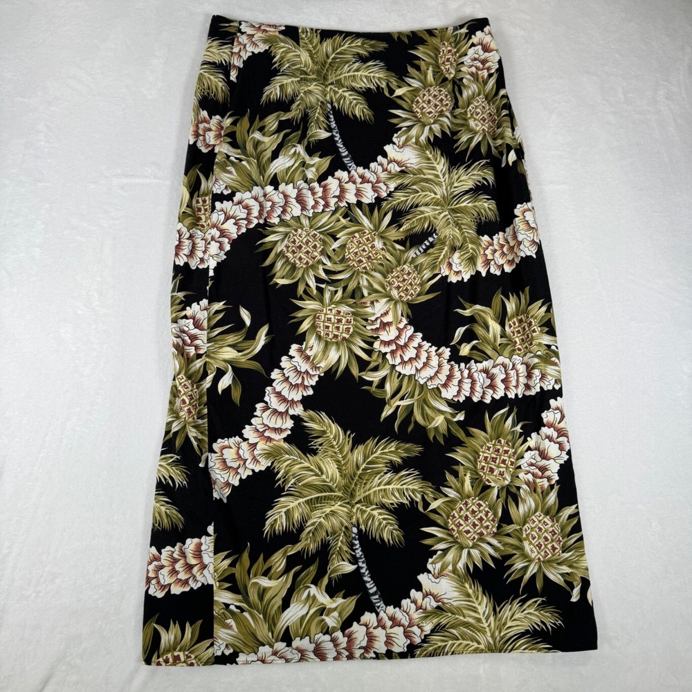 Hilo Hattie Maxi Skirt Womens Medium Black‎ Tropical Pineapple Hawaii VTG 180 - Picture 3 of 8